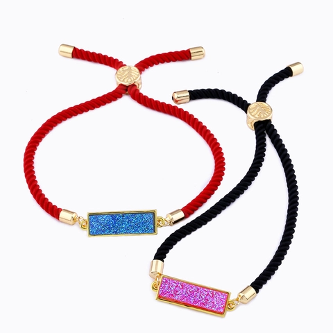 Geometrisches Rechteck Druzy Stein Armband Verstellbares Geflochtenes Seil Zugband Schmuck Für Damen