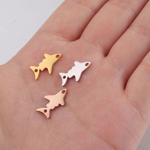 Colgantes Conectores Tiburón Animal Pulido Espejo Acero Inoxidable 304 Agujeros Dobles Dijes Para Creación Joyas DIY