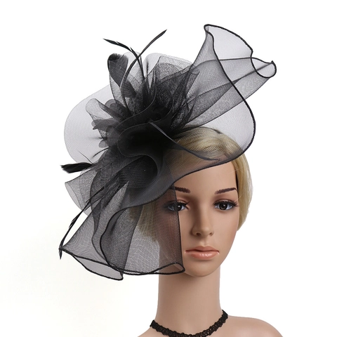 Elegant Fascinator Headband Mesh Flower Veil Feather Hair Accessory For Wedding Party Banquet Vintage Style Women