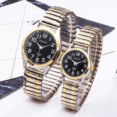Orologio Al Quarzo Classico Cassa In Lega Cinturino Elastico In Acciaio Inossidabile Quadrante Grandi Numeri Arabi Per Uomini Donne