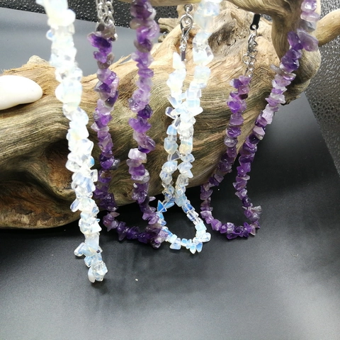 Natural Stone Crystal Chip Necklace And Bracelet Irregular Gemstone Handmade Boho Jewelry For Women Adjustable