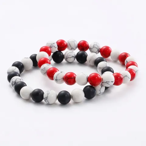 Beaded Bracelet Matte Black Agate White Howlite Red Turquoise Elastic Natural Stone Beads Men Fashion Jewelry Unisex