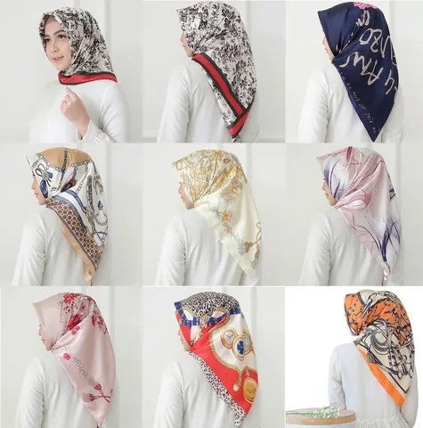 Grote Vierkante Sjaal Satijn Polyester Satijngevoel Bedrukte Hijab Hoofddoek Bloemen Paisley Ketting Patroon Modeaccessoire Voor Dames