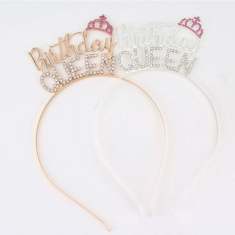 Diadema Cumpleaños Letras Diamantes Reina Princesa Corona Aleación Metal Accesorios Pelo Fiesta Para Mujeres Niñas