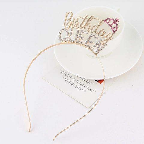 Diadema Cumpleaños Letras Diamantes Reina Princesa Corona Aleación Metal Accesorios Pelo Fiesta Para Mujeres Niñas