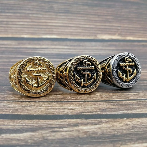 Vintage US Navy Anchor Eagle Men's Signet Ring Stainless Steel Retro Military Nautical Jewelry Gold Silver Finger Ring