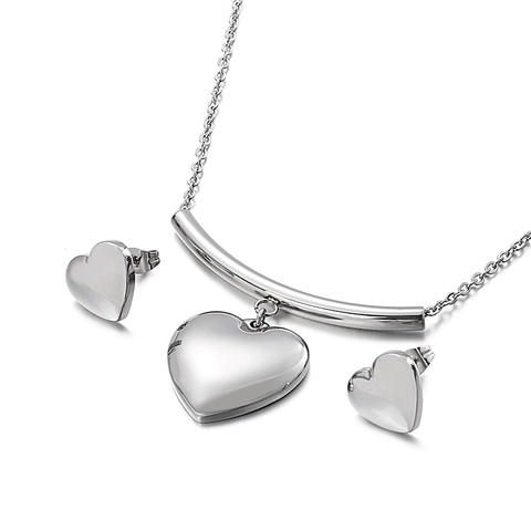 Set di Gioielli a Cuore in Acciaio Inossidabile per Donna Collana con Pendente a Cuore 3D Minimalista e Orecchini a Bottone Coordinati Gioielli Regalo