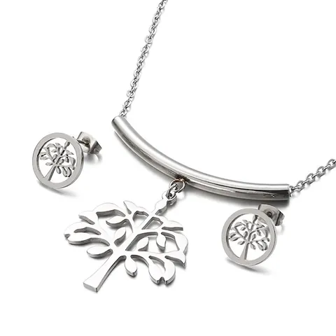Set Gioielli Albero Della Vita Acciaio Inossidabile Collana E Orecchini Vuoto Minimalista Moda Per Donne