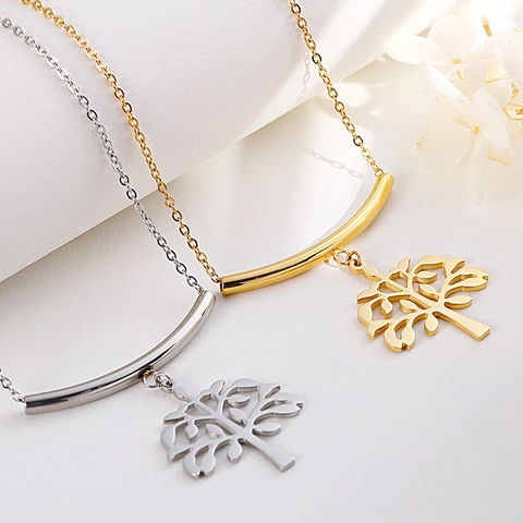 Set Gioielli Albero Della Vita Acciaio Inossidabile Collana E Orecchini Vuoto Minimalista Moda Per Donne