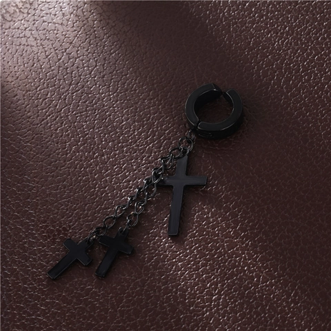 Dreifach Kreuz Quaste Kette Ohrringe Titan Stahl Punk Gothic Hoop Ohrclips Für Männer Frauen Unisex Schmuck