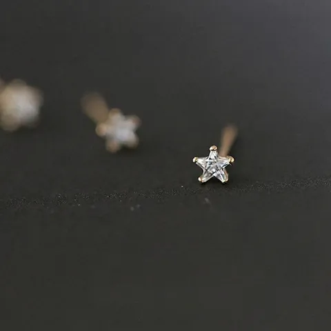 Star Stud Earrings With 925 Sterling Silver Earring Post 14K Gold Plated Zircon Simple Elegant For Women