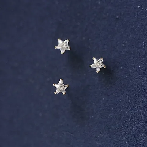 Star Stud Earrings With 925 Sterling Silver Earring Post 14K Gold Plated Zircon Simple Elegant For Women