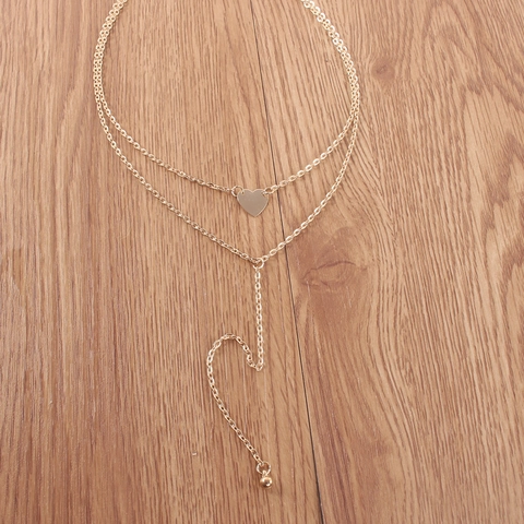 Zweilagige Vergoldete Kupferlegierung Halskette Für Damen Mit Herz Und Rundperlenanhängern Y-Form Drop Style Modeschmuck