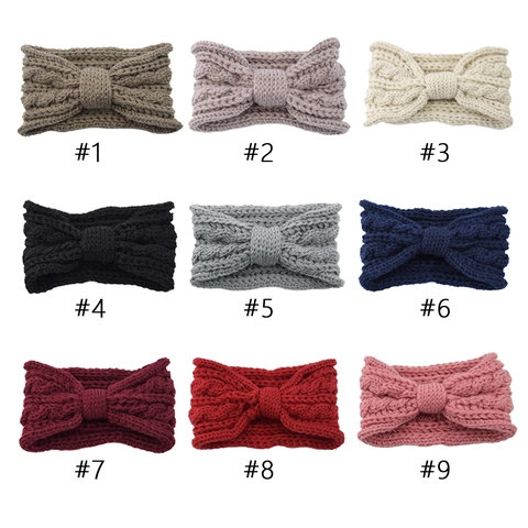 Knitted Headband Wide Brim Cable Knit Twist Knot Bowknot Winter Warm Ear Warmer Solid Color Retro Hair Accessories For Women