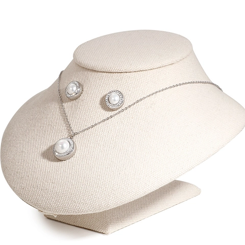 Collana Orecchini A Lobo In Acciaio Inossidabile Donna Strass Scintillanti Perla Artificial Di Conchiglia Rotonda Gioielli Accessori Moda