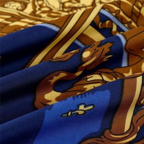 European Vintage Ship Print Satin Square Scarf Large Shawl Wrap For Women Classical Fleur-de-lis Decorative Printed Head Scarf