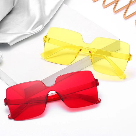 Oversized Square Sunglasses Rimless Integrated PC Gradient Lens Candy Color Fashionable Trendy Eyewear