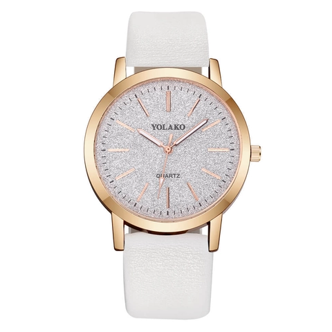 Montre à Quartz YOLAKO pour Femme Mode Cadran Pailleté Ciel Étoilé Boîtier en Alliage Bracelet en Cuir PVC Chic Décontracté