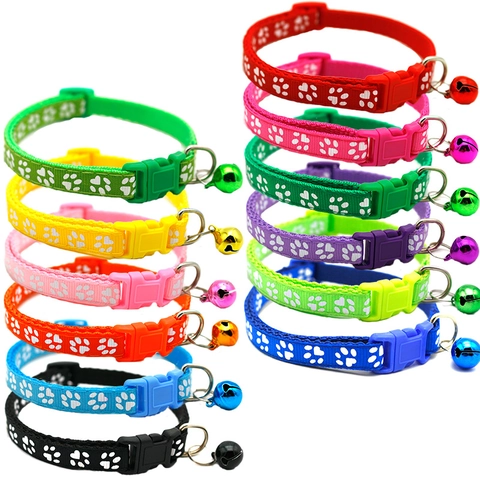 Adjustable Pet Collar With Bell Paw Print Heart Pattern PVC PP Material Quick Release Buckle For Cats And Small Dogs