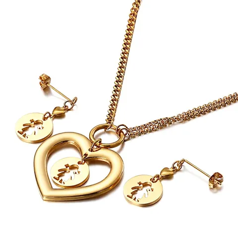 Collar Y Pendientes Con Colgante De Corazón De Acero Inoxidable 316L Joyas Con Silueta De Niña Para Mujer Elegante