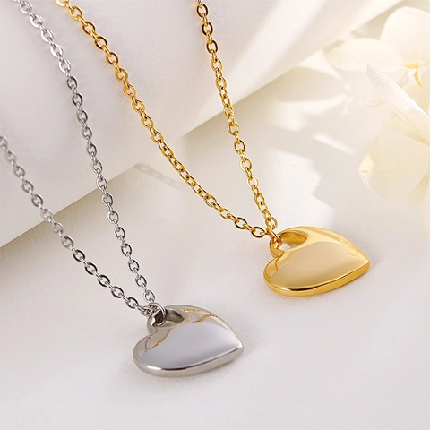 Set Di Gioielli Con Collana E Orecchini A Cuore Cavo Acciaio Inossidabile Lucidato Minimalista Elegante Per Donna