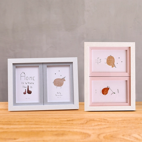 Einfacher Weißer Holzmaserung Multi Apertur Fotodisplay Desktop Wandbehang Klappbarer Bilderrahmen Nordischer Stil