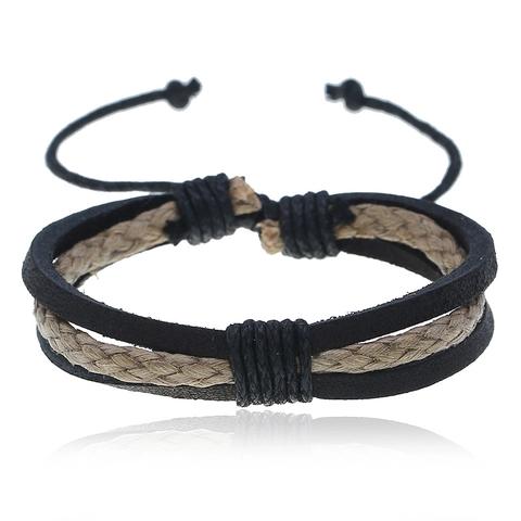 Mehrlagiges Verstellbares Geflochtenes Rindsleder Armband Mit Hanfseil Vintage Handgefertigter Schmuck Für Herren
