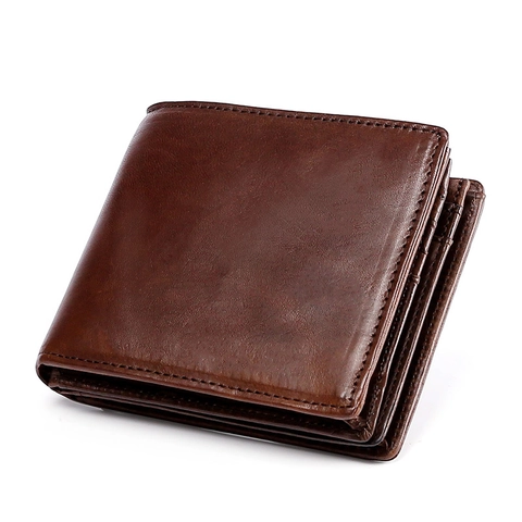 Herren Geldbörse Echtes Rindsleder RFID Schutz Retro Faltbare Kurze Brieftasche Multi Kartenfächer Münzfach Vintage