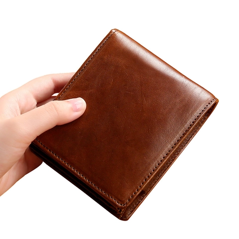 Herren Geldbörse Echtes Rindsleder RFID Schutz Retro Faltbare Kurze Brieftasche Multi Kartenfächer Münzfach Vintage