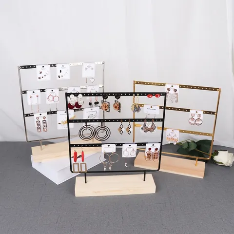 Earring Display Stand Holder Metal Iron And Wood Base Multi Hole Jewelry Organizer Nordic Minimalist Stud Rack