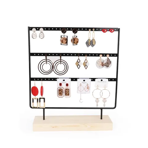 Earring Display Stand Holder Metal Iron And Wood Base Multi Hole Jewelry Organizer Nordic Minimalist Stud Rack