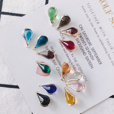 Waterdrop Pendants Alloy Glass Gold Plated Teardrop Charms DIY Jewelry Making Earring Accessory