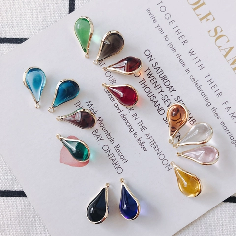 Waterdrop Pendants Alloy Glass Gold Plated Teardrop Charms DIY Jewelry Making Earring Accessory
