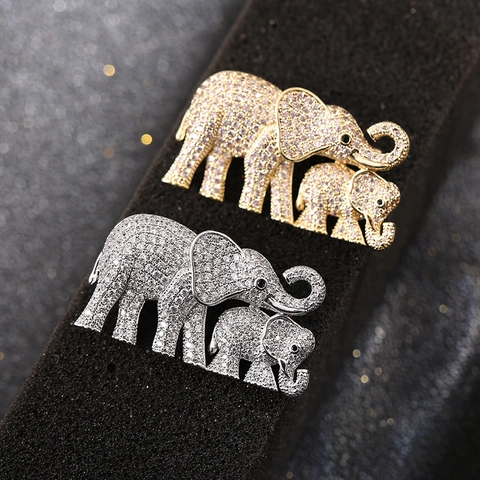 Kupfer Strass Elefantenmutter Und Baby Brosche Mama Bär Tier Abzeichen Pin Schmuck Geschenk Für Damen Muttertag