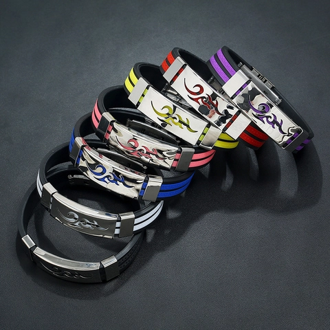 Men Bracelet Stainless Steel Silicone Flame Tribal Pattern Adjustable Sporty Trendy Punk Style Wristband For Unisex