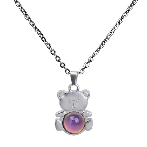 Collar Con Colgante De Oso De Ánimo Aleación De Zinc Acero Inoxidable Cambio De Color Sensible A La Temperatura Joyas Moda Mujeres Niñas