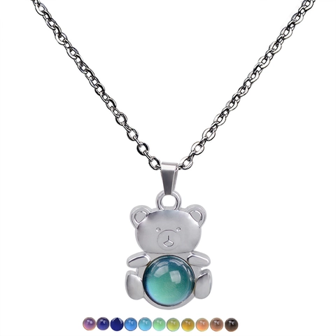 Collar Con Colgante De Oso De Ánimo Aleación De Zinc Acero Inoxidable Cambio De Color Sensible A La Temperatura Joyas Moda Mujeres Niñas