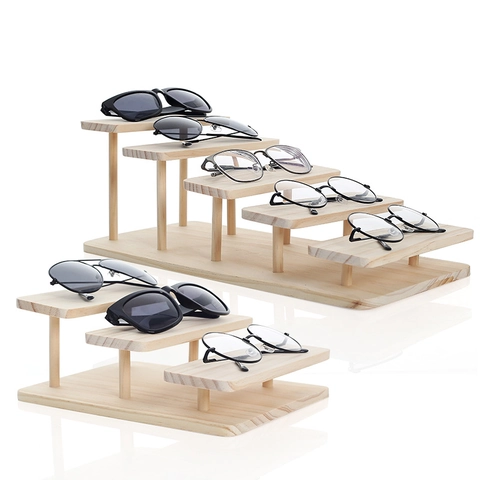 Solid Wood Glasses Display Stand Tiered Sunglasses Rack Multilayer Eyewear Storage Organizer For Countertop Store Home