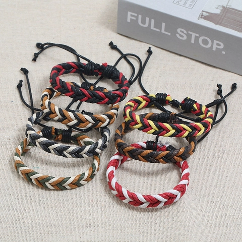 Handwoven Wax Cord Bracelet Adjustable Colorful Ethnic Style Casual Accessory For Couples Students Unisex