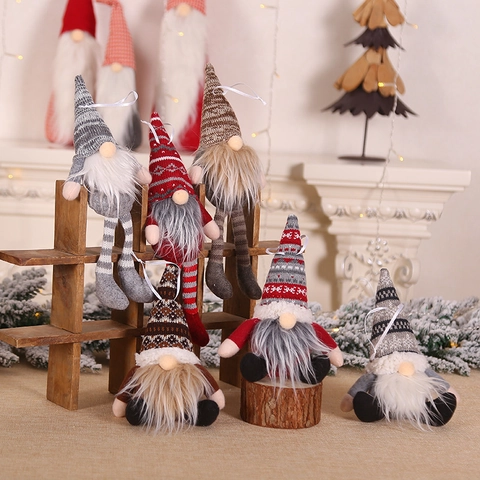 Ornamenti Di Gnomi Di Natale Tessuto A Maglia Pelliccia Sintetica Pendente Bambola Seduta Arredamento Natalizio Tomte
