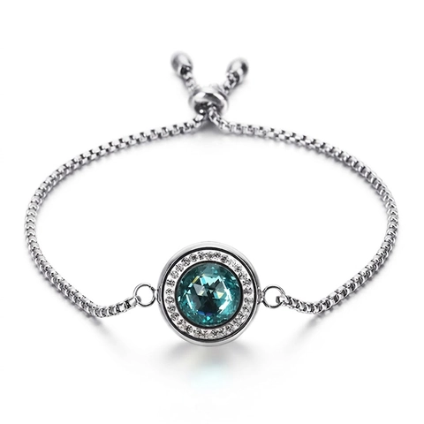 Stainless Steel Bracelet With Round Gemstone And Zirconia Pavé Adjustable Bolo Box Chain For Women Fashion Jewelry