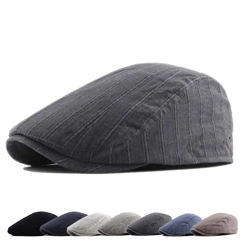 Schiebermütze Baumwolle Leinen Vertikale Streifen Kurze Krempe Verstellbar Retro Flat Cap Für Herren Atmungsaktive Ivy Cap