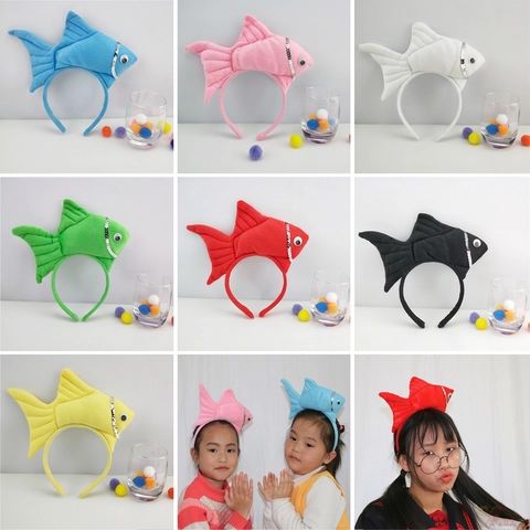 3D Goldfish Headband Plush Sequin Animal Hair Band Halloween Party Costume Props For Kids Headwear Bowtie And Tutu Skirt