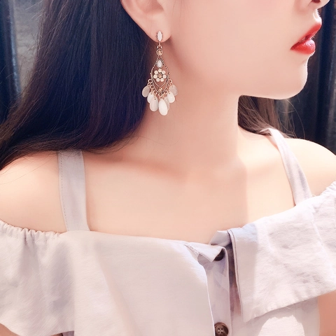 Orecchini Pendenti Con Nappa Barocca Vintage Lega Strass Occhio Di Gatto Con Perno In Argento Sterling 925