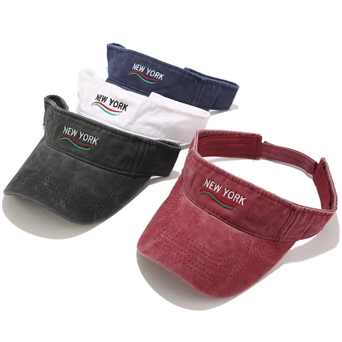 Sonnenschirmmütze Aus Gewaschener Baumwolle Distressed Letter Embroidery New York Sommer Outdoor Sport Verstellbar