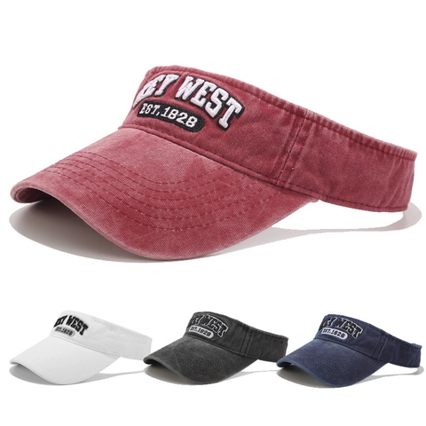 Sun Visor Hat Washed Cotton Embroidered Key West Retro Adjustable Sunshade Outdoor Sports For Men And Women