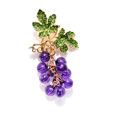 Spilla A Grappolo D'uva Lega Smalto Rhinestone Perline Forma Di Frutta Vintage Elegante Accessorio Per Abito Da Donna Tono Oro