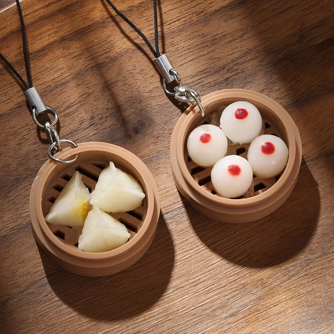 Simulation Dim Sum Dampfgarer Schlüsselanhänger ABS Brötchen Siu Mai Har Gow Essensmodell Anhänger Tasche Charm Kreatives Geschenk