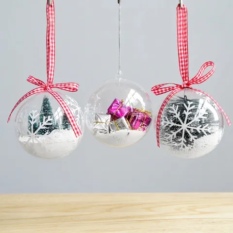 Bolas De Navidad Transparentes Con Escena Interior En Miniatura Nieve De Espuma PVC Colgantes Para Decoración De Fiesta