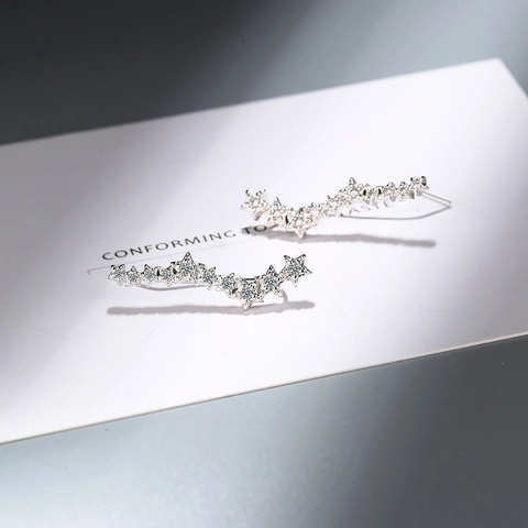 Orecchini a Bottone Ear Climber con Pentagramma a Stella in Stile Coreano Rame Placcato Argento con Strass per Donna